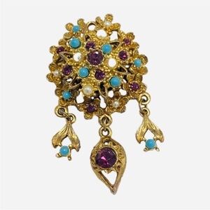 Fiorenza unmarked Pearl turquoise beaded Brooch